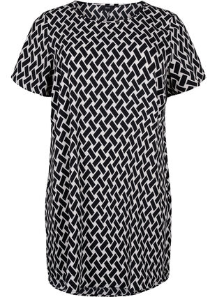 Klänning med mönster och korta ärmar, Black Graphic AOP, Packshot image number 0