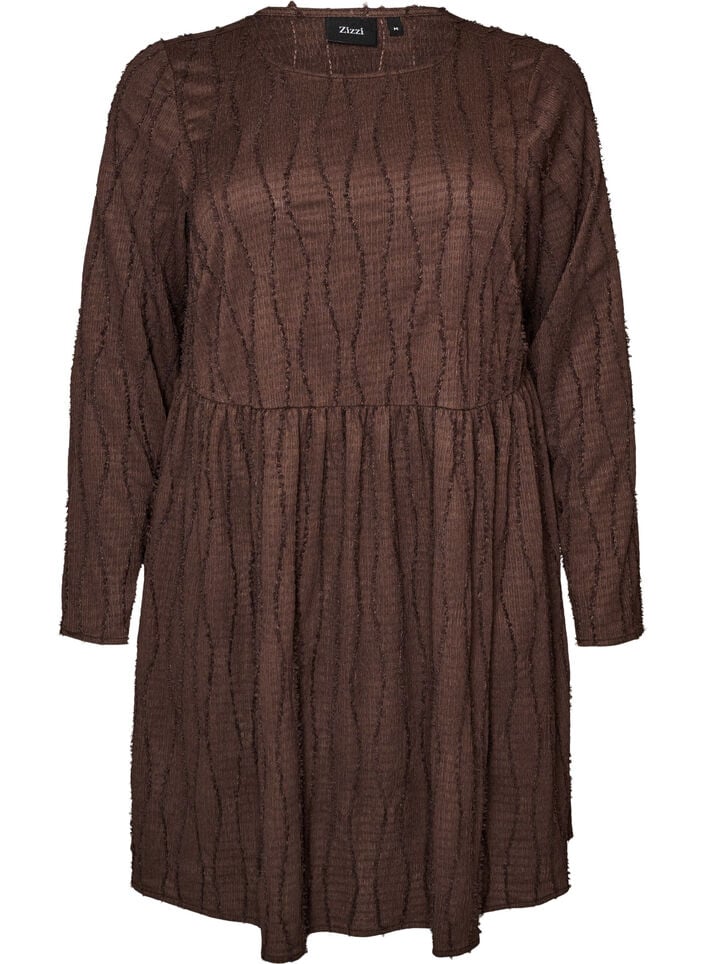 Kort kl&auml;nning i jersey med v&aring;gigt strukturm&ouml;nster, Brun, Packshot image number 0
