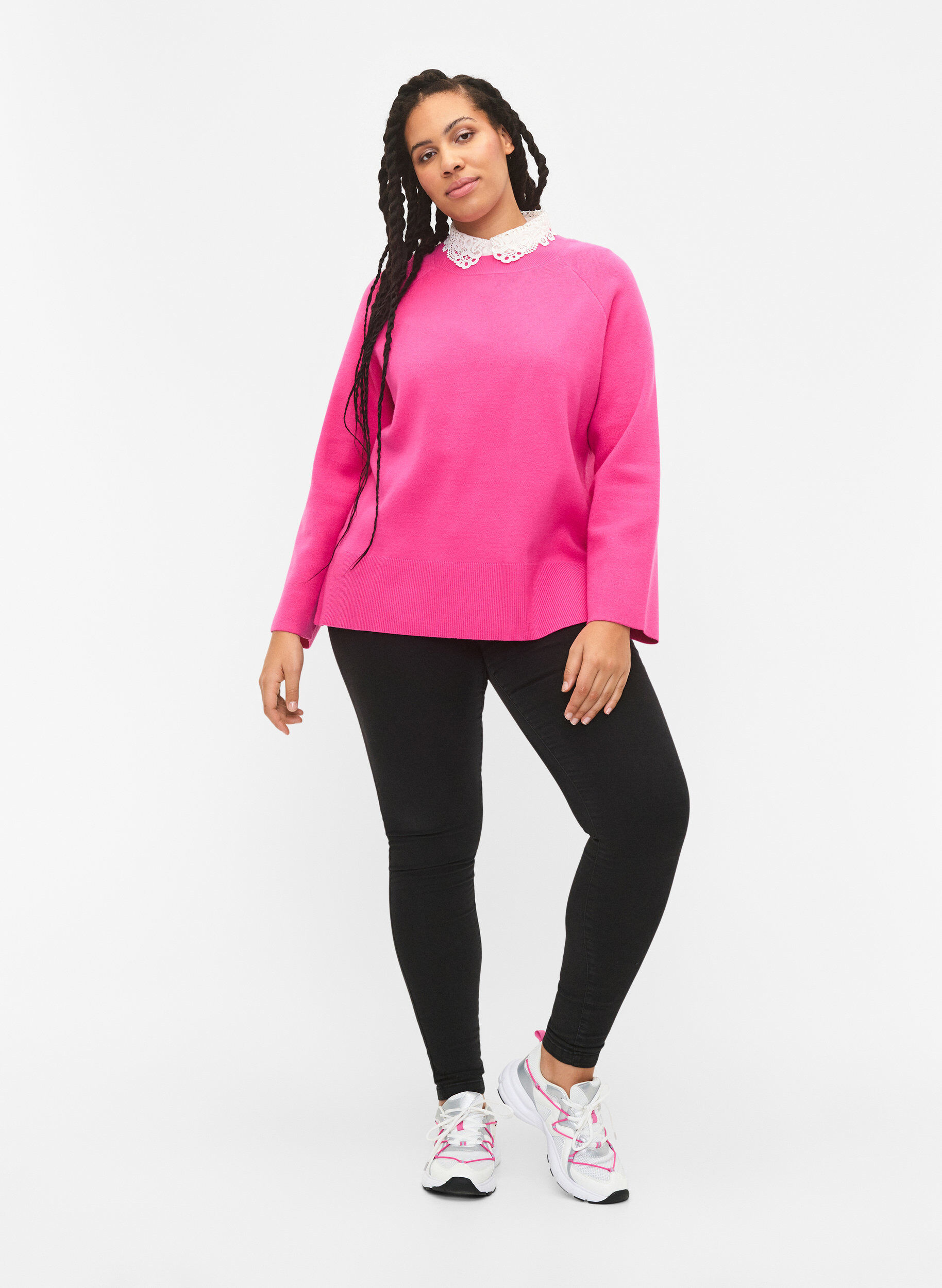 Zizzi Pullover i viskosblandning, med slits i sidan	, Raspberry Rose, Model image number 2