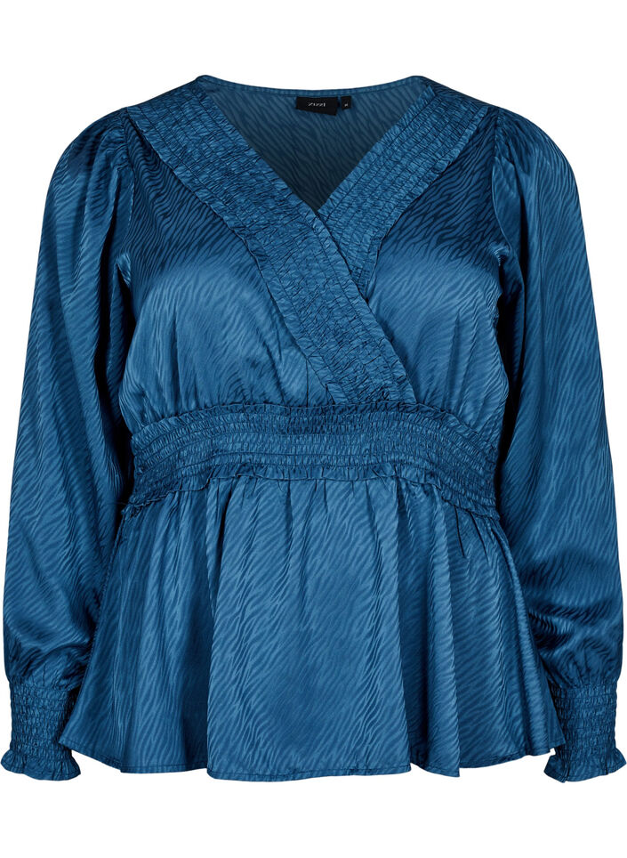 Tonad mönstrad blus med smock, Midnight, Packshot image number 0