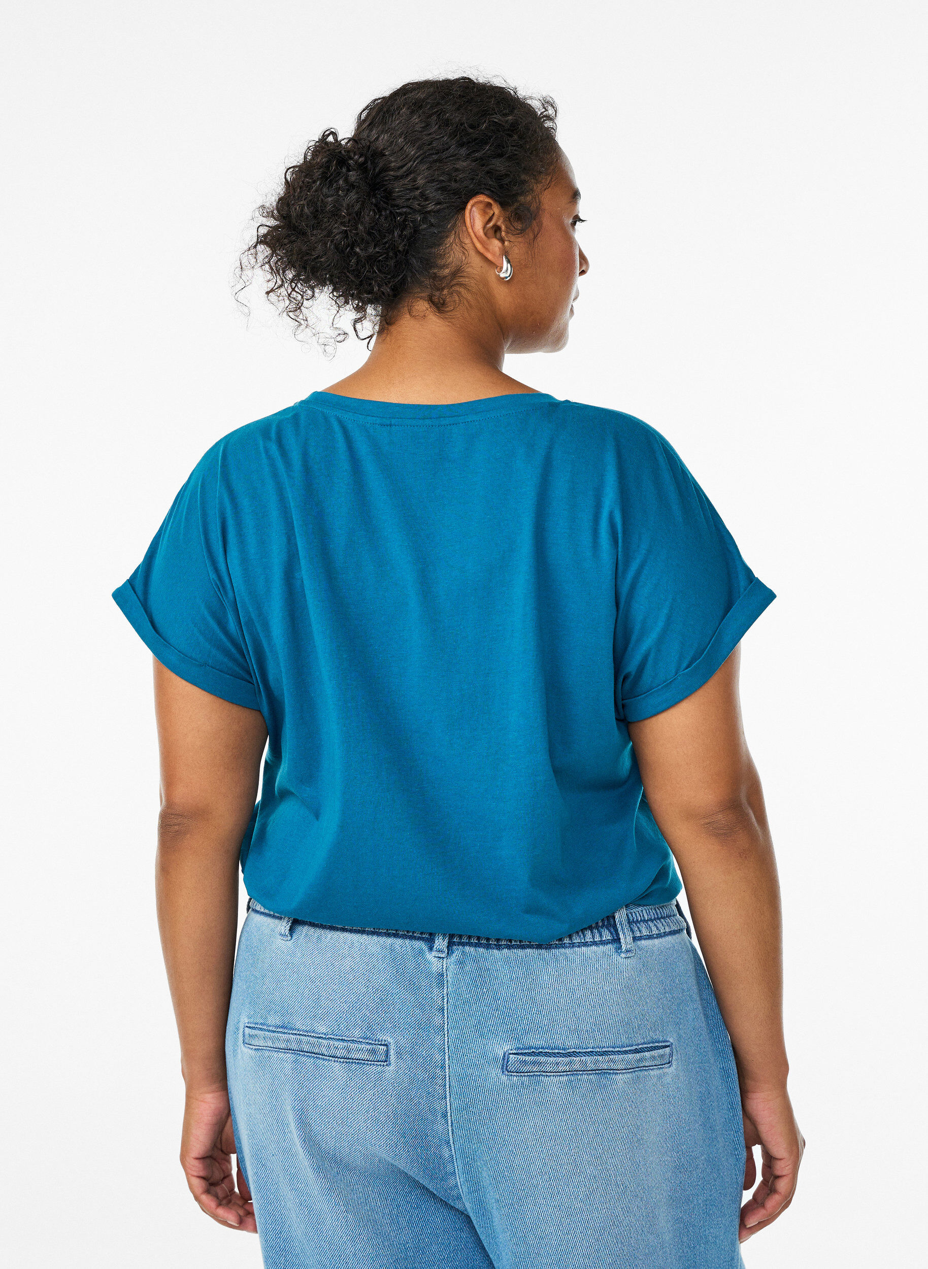 ZizziKort&auml;rmad t-shirt i bomullsmix, Bl&aring;, Model image number 2