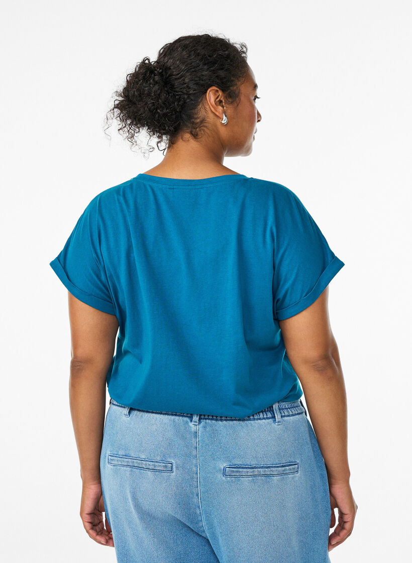 Kort&auml;rmad t-shirt i bomullsmix, Bl&aring;, Model image number 2