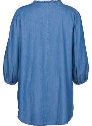 Denimklänning i bomull med knytband, Blue denim, Packshot image number 1