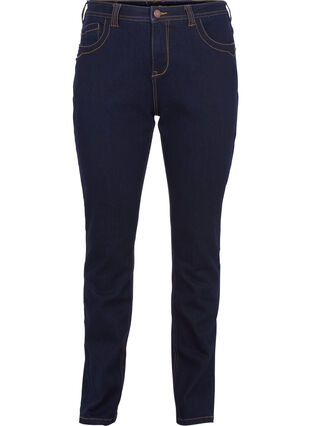 Slim fit Vilma jeans med hög midja, Dk blue rinse, Packshot image number 0