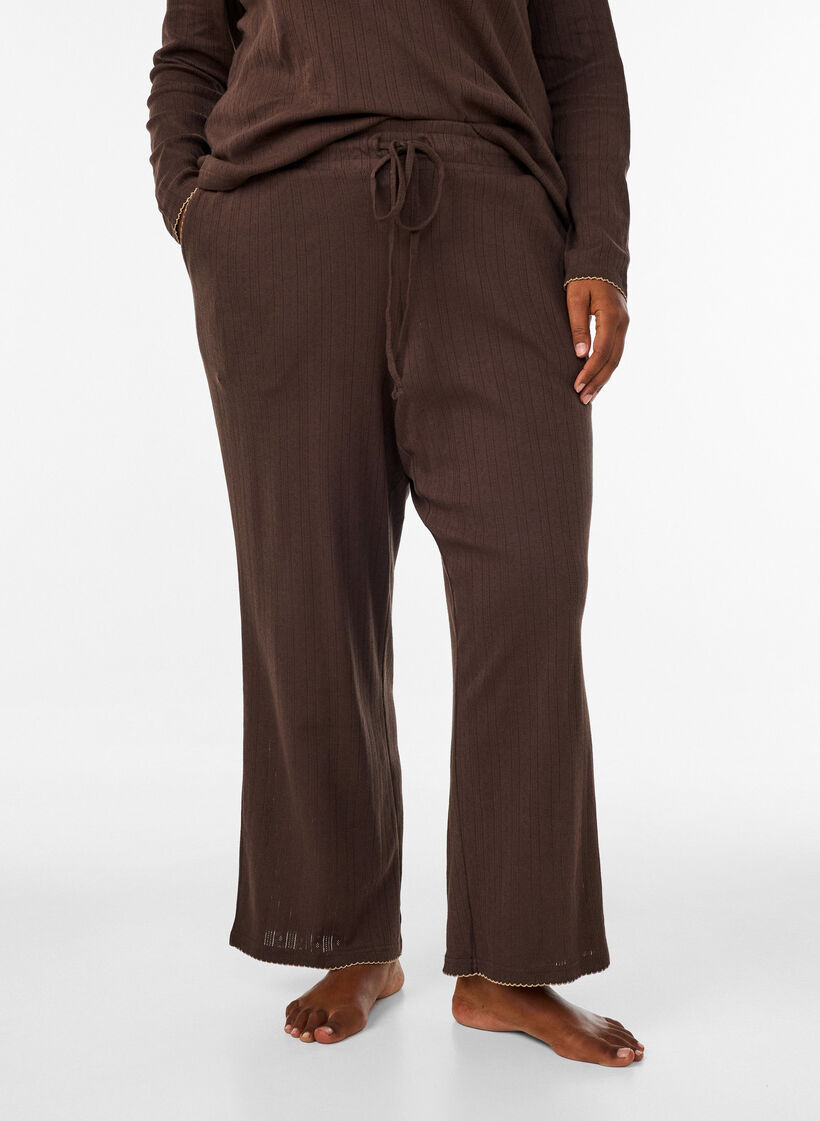 Pyjamasbyxor i ekologisk bomull med h&aring;lbroderi, Brun, Model image number 0