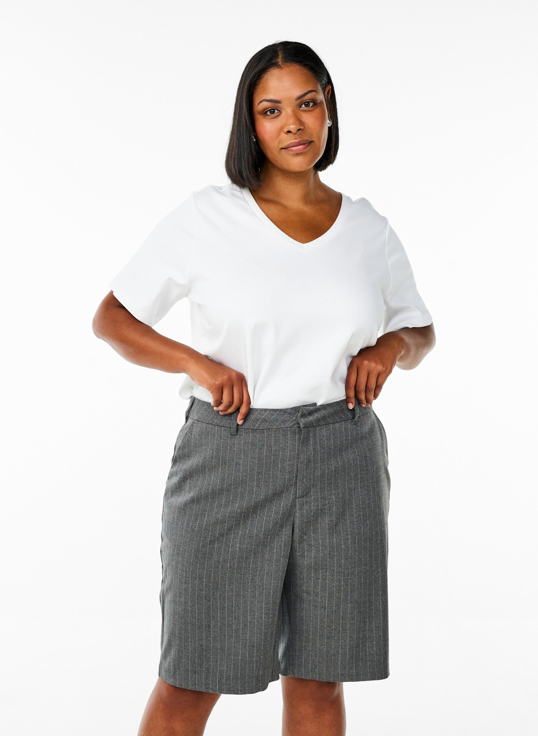 Baslinne med v-ringning i ekologisk bomull, Vit, Model