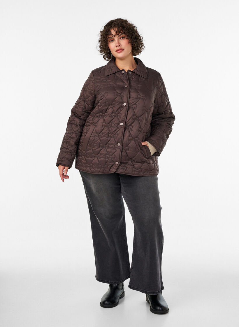 L&auml;tt vadderad jacka med dekorativ quiltning, Brun, Model image number 1