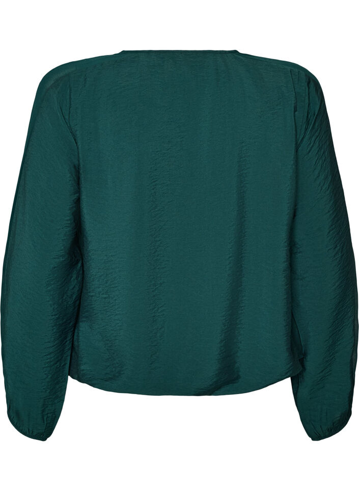 Blus med ballongeffekt och chiffongdetaljer, Gr&ouml;n, Packshot image number 1