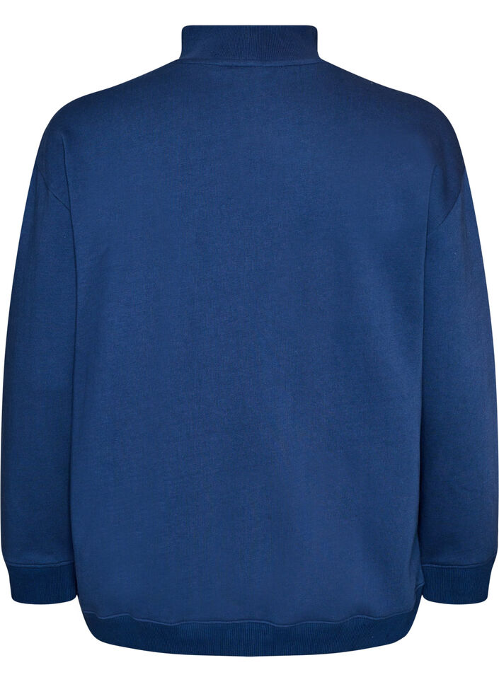 Sweatshirt med h&ouml;g krage och sportigt motiv framtill, Bl&aring;, Packshot image number 1