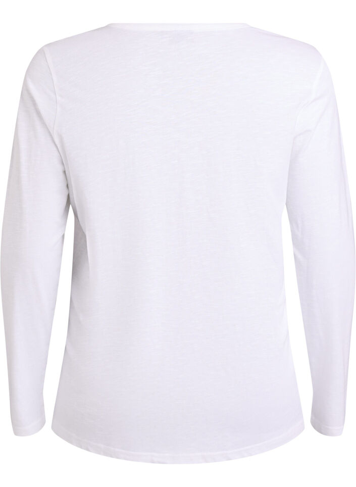 L&aring;ng&auml;rmad t-shirt med v-ringning och knappar, Vit, Packshot image number 1