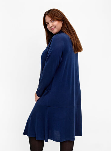 Jerseyklänning med hög hals och fickor, Dress Blues Mel., Model image number 1