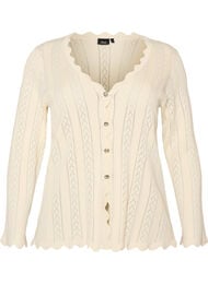 Cardigan with eyelet embroidery and wavy edges, Vanilla