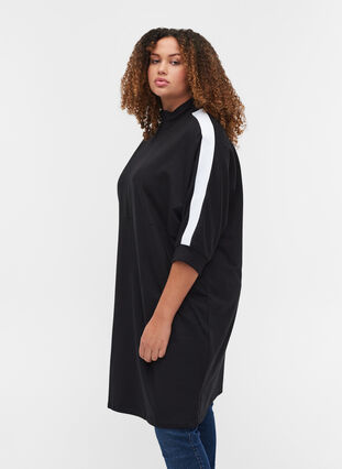 Sweatshirtklänning i bomull med dragkedja och 3/4 ärmar, Black, Model image number 2