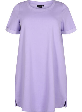 Sweatshirtklänning med korta ärmar och slits, Lavender, Packshot image number 0