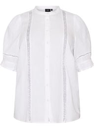 Kort&auml;rmad blus i bomullsmuslin med virkad kant, Vit