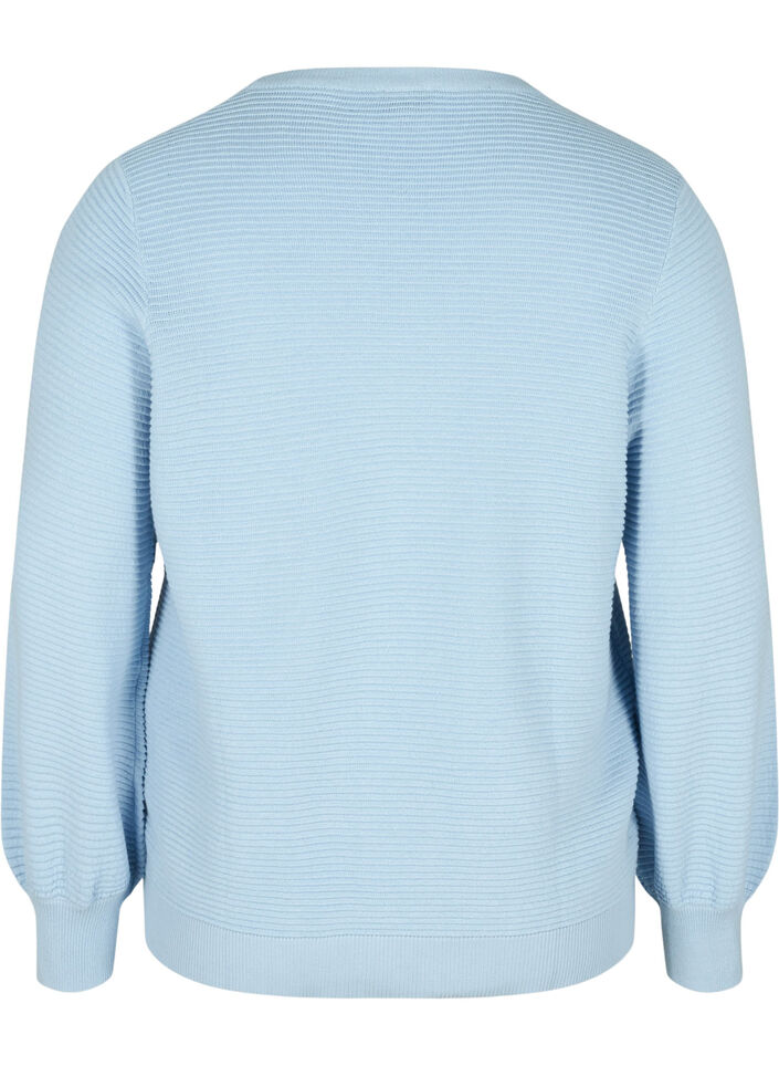 Långärmad stickad tröja i ekologisk bomull, Chambray Blue, Packshot image number 1