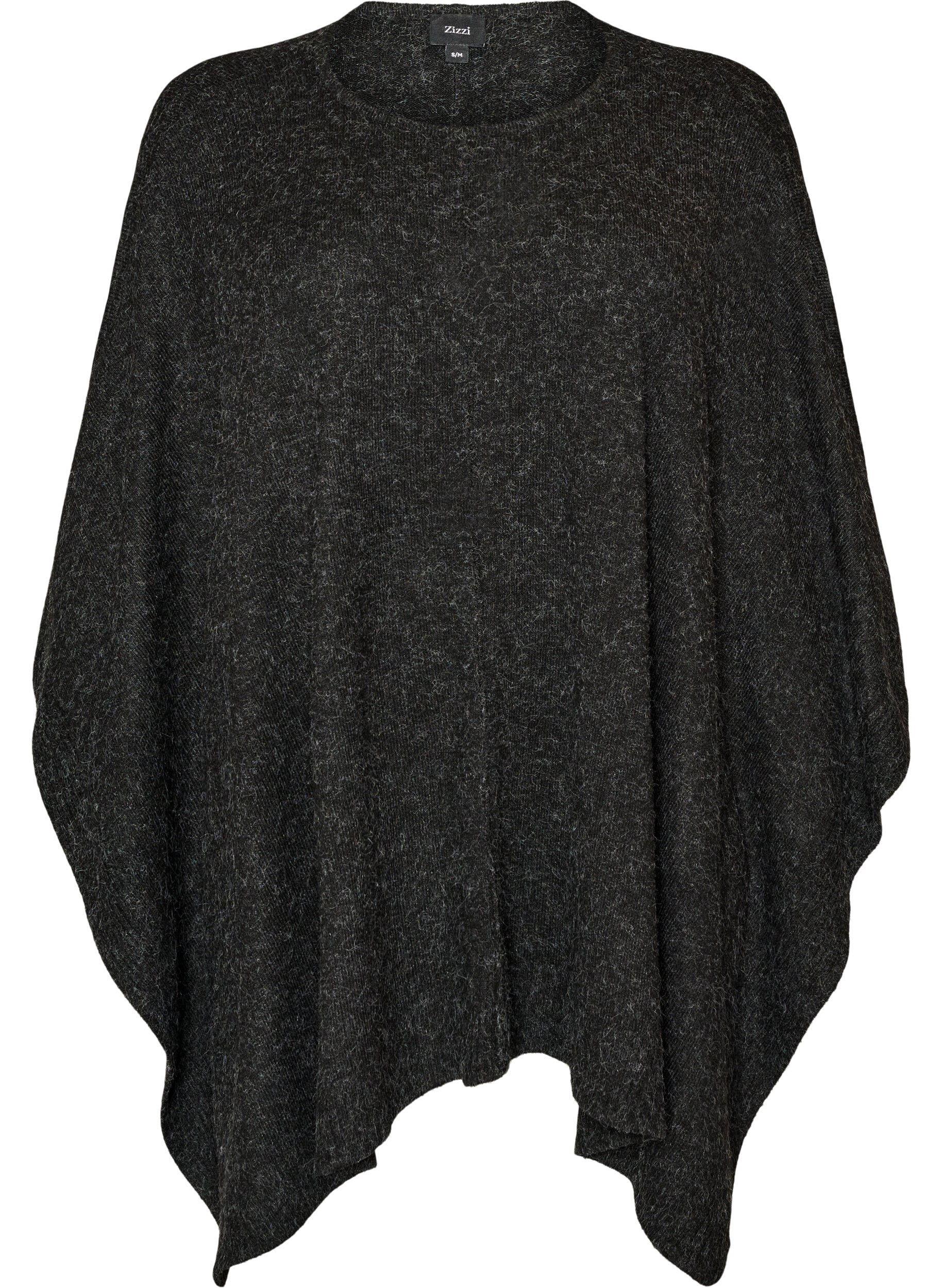 ZizziStickad poncho med rund hals, Gr&aring;, Packshot image number 0