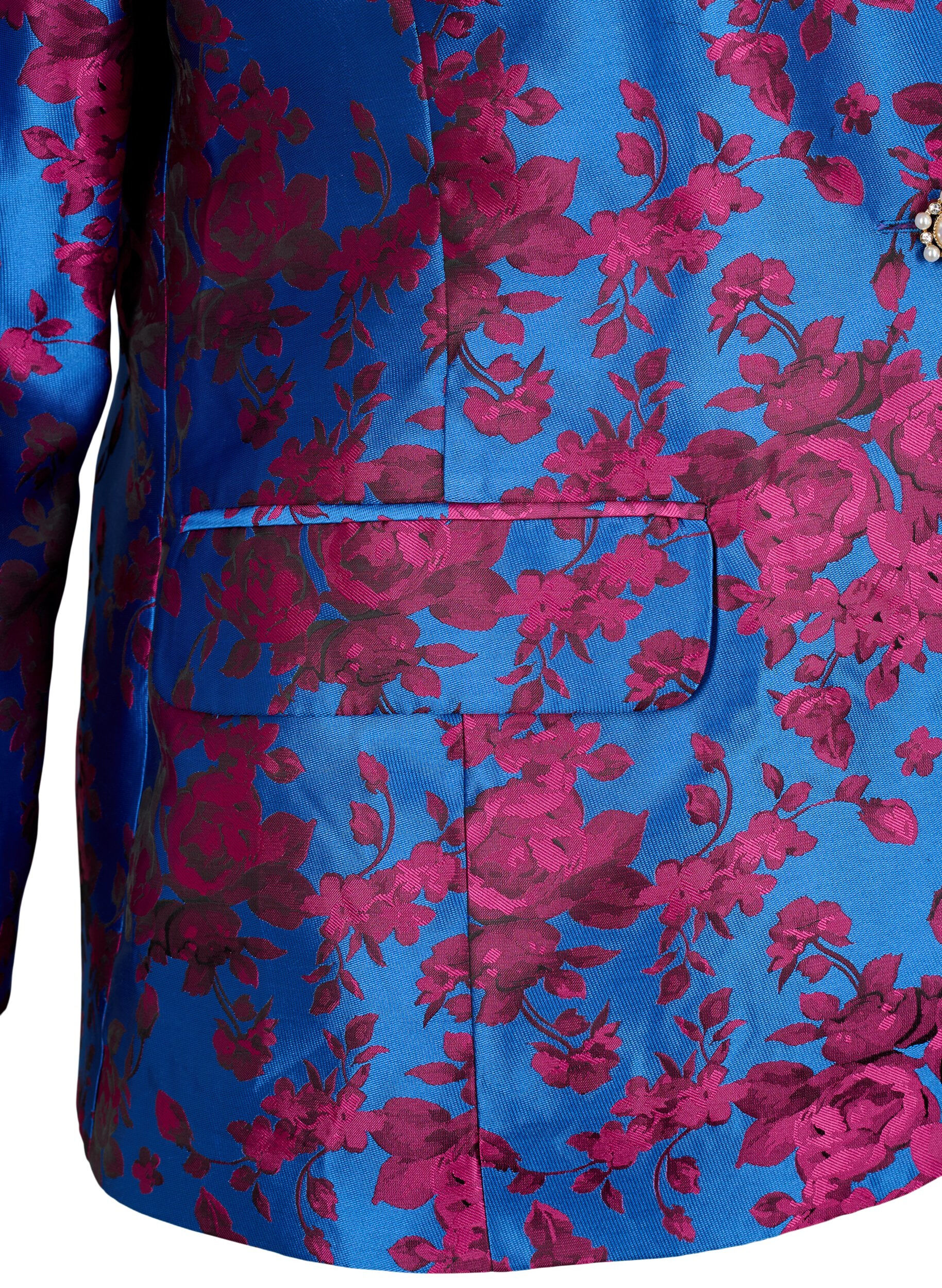 Zizzi Blommig blazer med p&auml;rlknapp, Blue Quartz Jaquard, Packshot image number 3