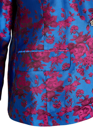 Blommig blazer med pärlknapp, Blue Quartz Jaquard, Packshot image number 3