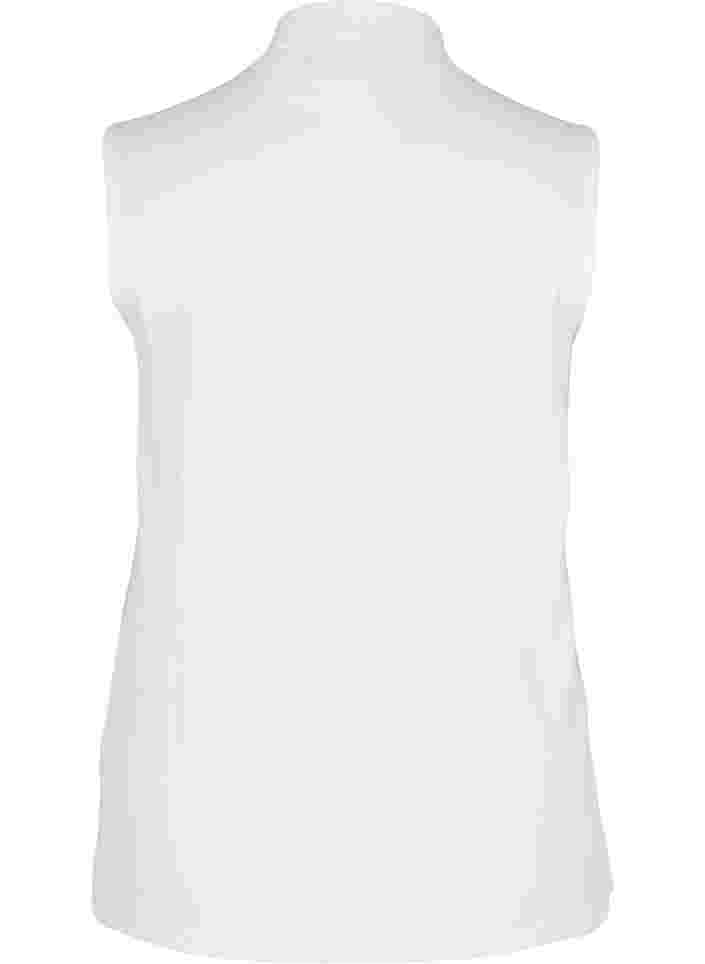 Ribbstickad topp i bomull med hög halsringning, Bright White, Packshot image number 1
