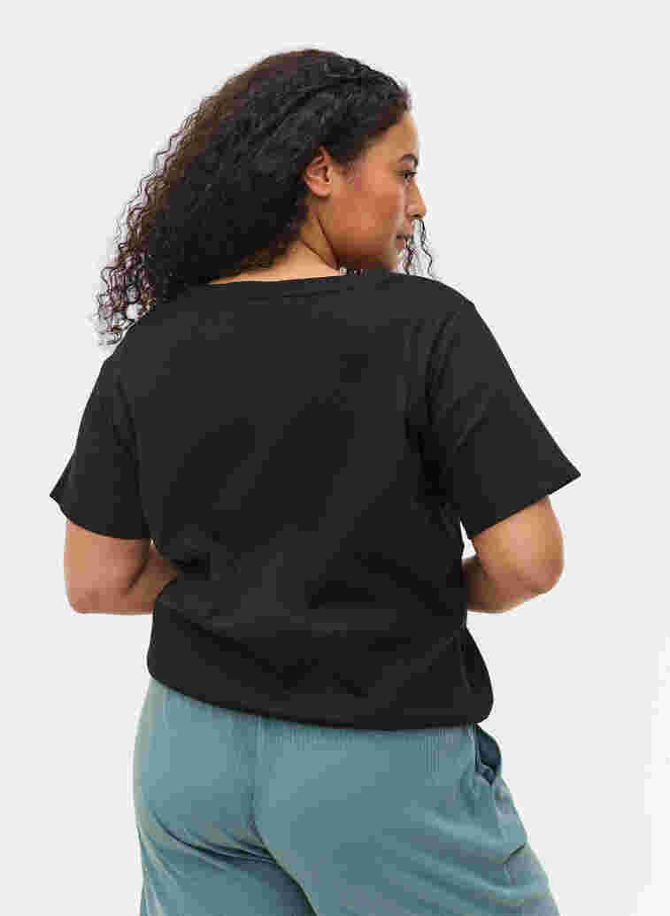 Ribbad t-shirt i bomull, Black, Model image number 1