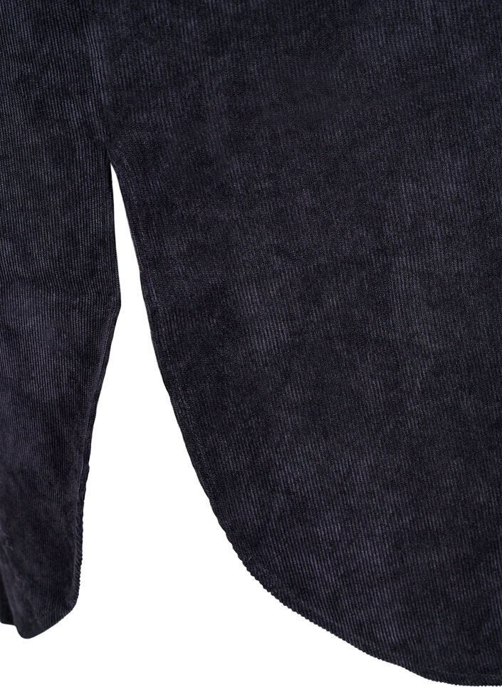 Lång skjortklänning i manchester med knappar, Black, Packshot image number 3