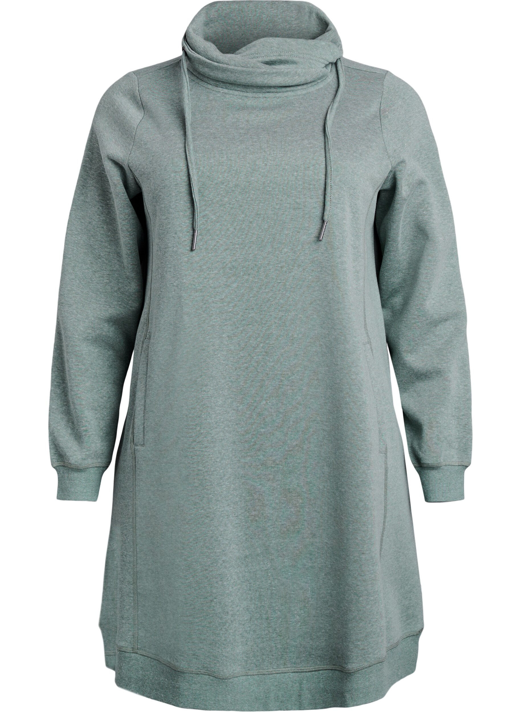 ZizziKort sweatshirtkl&auml;nning med h&ouml;g krage och fickor, Gr&ouml;n, Packshot image number 0