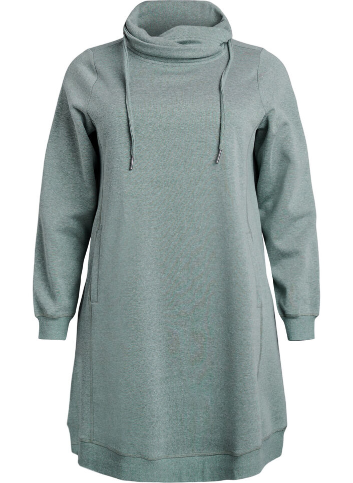 Kort sweatshirtkl&auml;nning med h&ouml;g krage och fickor, Gr&ouml;n, Packshot image number 0