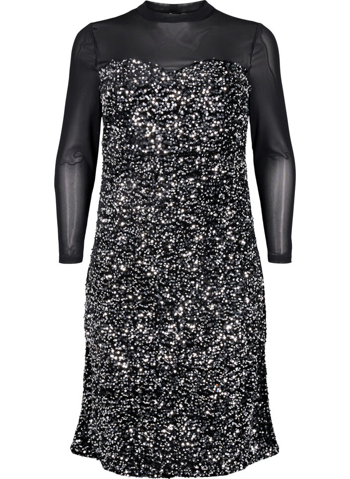 Glitterklänning med paljetter, Black w. Silver, Packshot image number 0