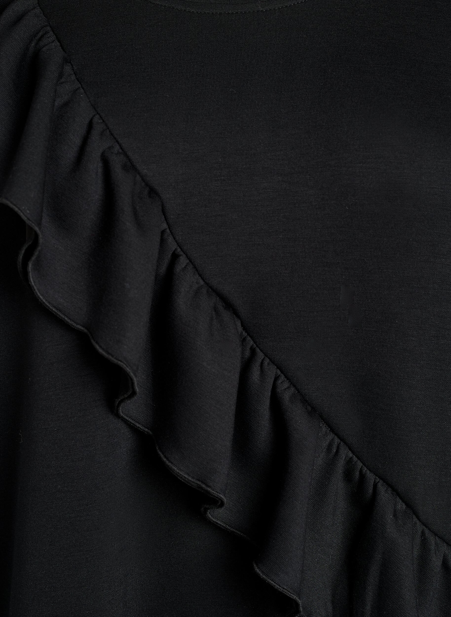 ZizziBlus i jersey med diagonal volang, Svart, Packshot image number 2