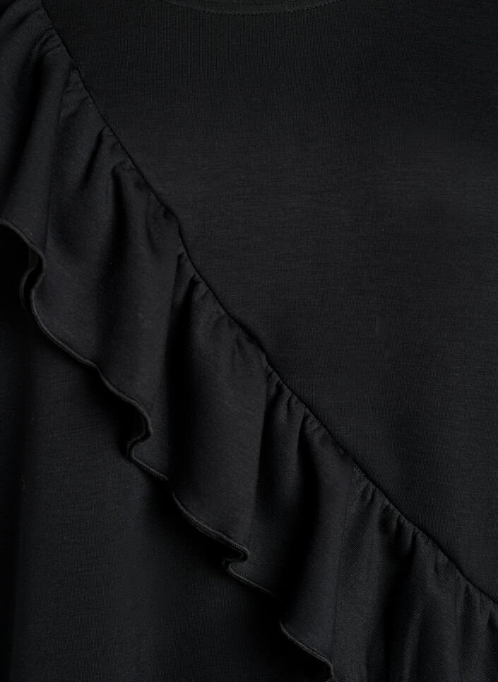 Blus i jersey med diagonal volang, Svart, Packshot image number 2