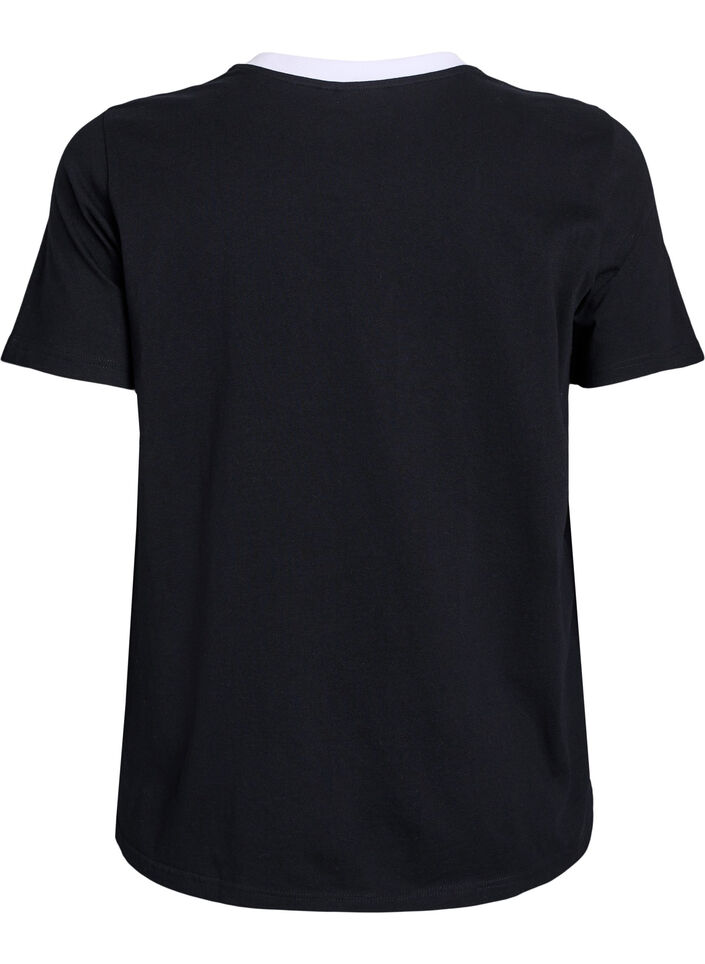 T-shirt med texttryck och kontrastfärgad kant, Svart, Packshot image number 1