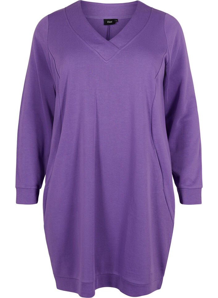 V-ringad sweatshirtklänning, Deep Lavender, Packshot image number 0