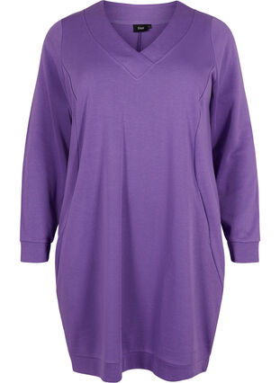 V-ringad sweatshirtklänning, Deep Lavender, Packshot image number 0