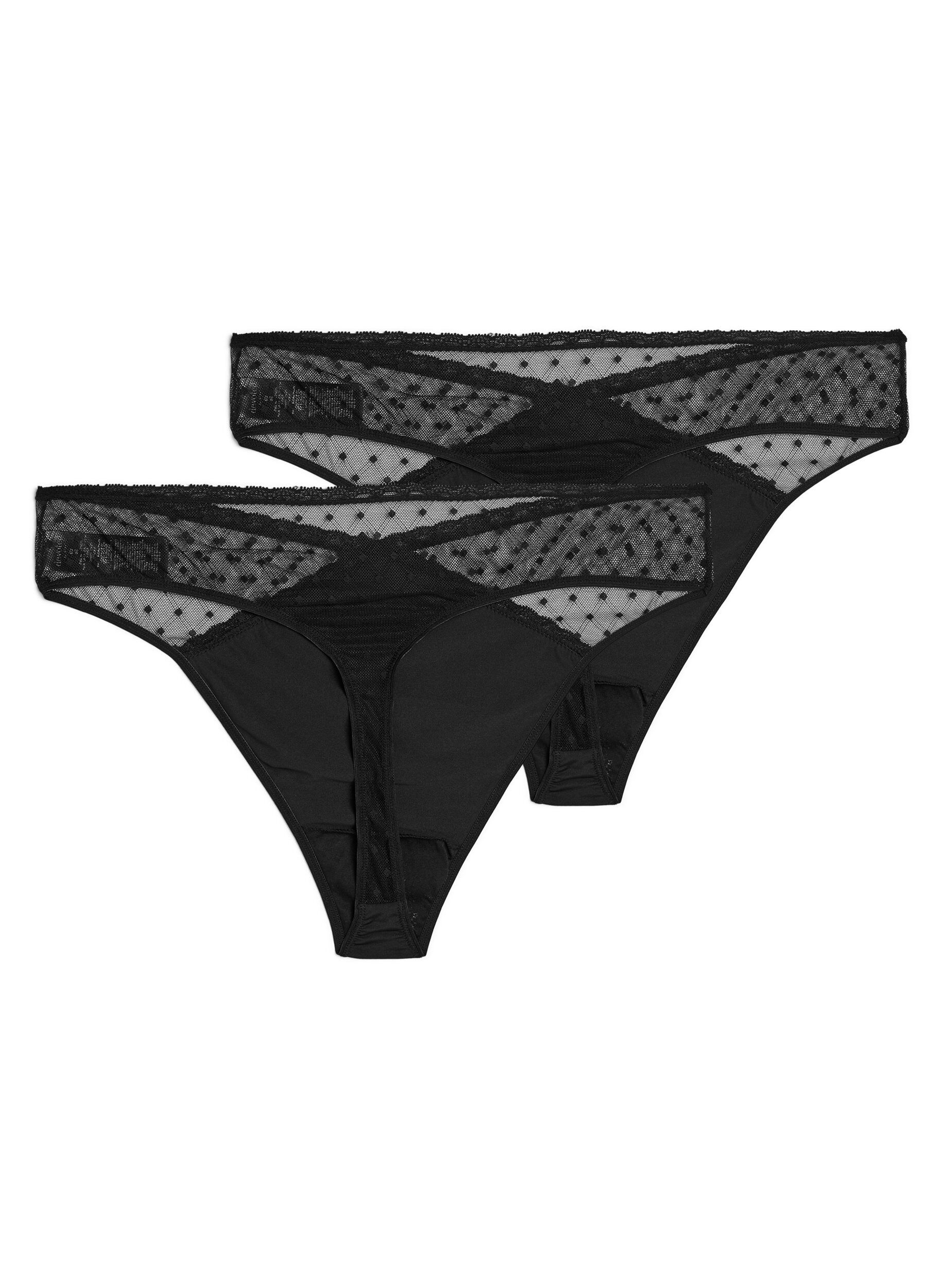 Zizzi 2-pack g-string med mesh, Svart, Packshot image number 1