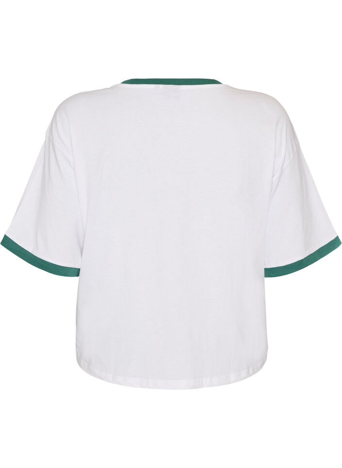 T-shirt i bomull med texttryck och boxig passform, Vit, Packshot image number 1