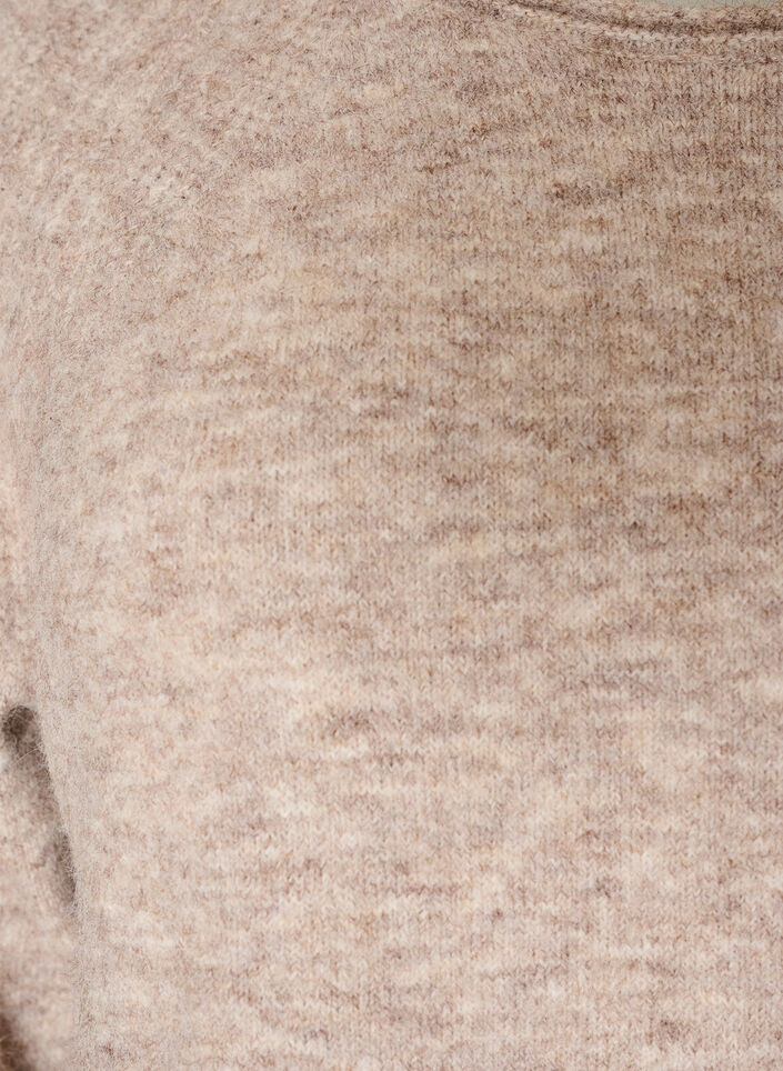 Stickad blus med raglan&auml;rmar och bred spetskant, Beige, Packshot image number 2