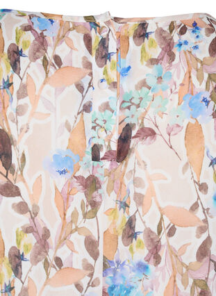 Kortärmad blus med blommigt mönster och smock, Humus Flower AOP, Packshot image number 3
