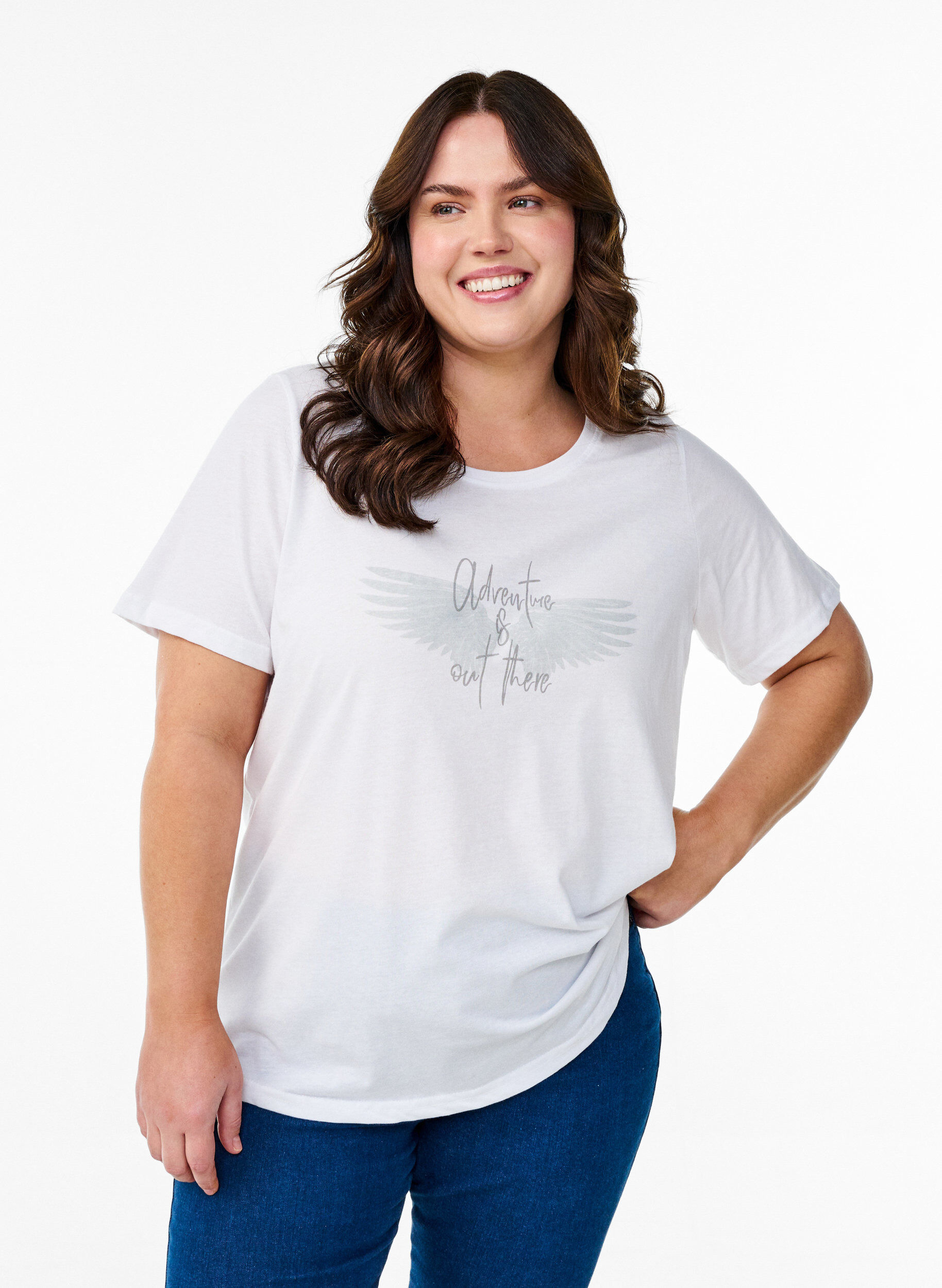 Zizzi FLASH - T-shirt med tryck, Vit, Model image number 0
