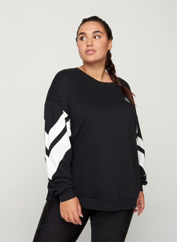 Sweatshirt med printdetaljer på ärmarna, Black, Model image number 0