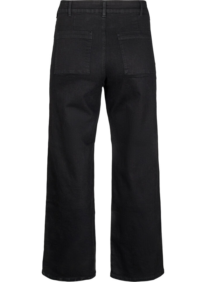 Jeans med h&ouml;g midja och vida ben, Svart, Packshot image number 1