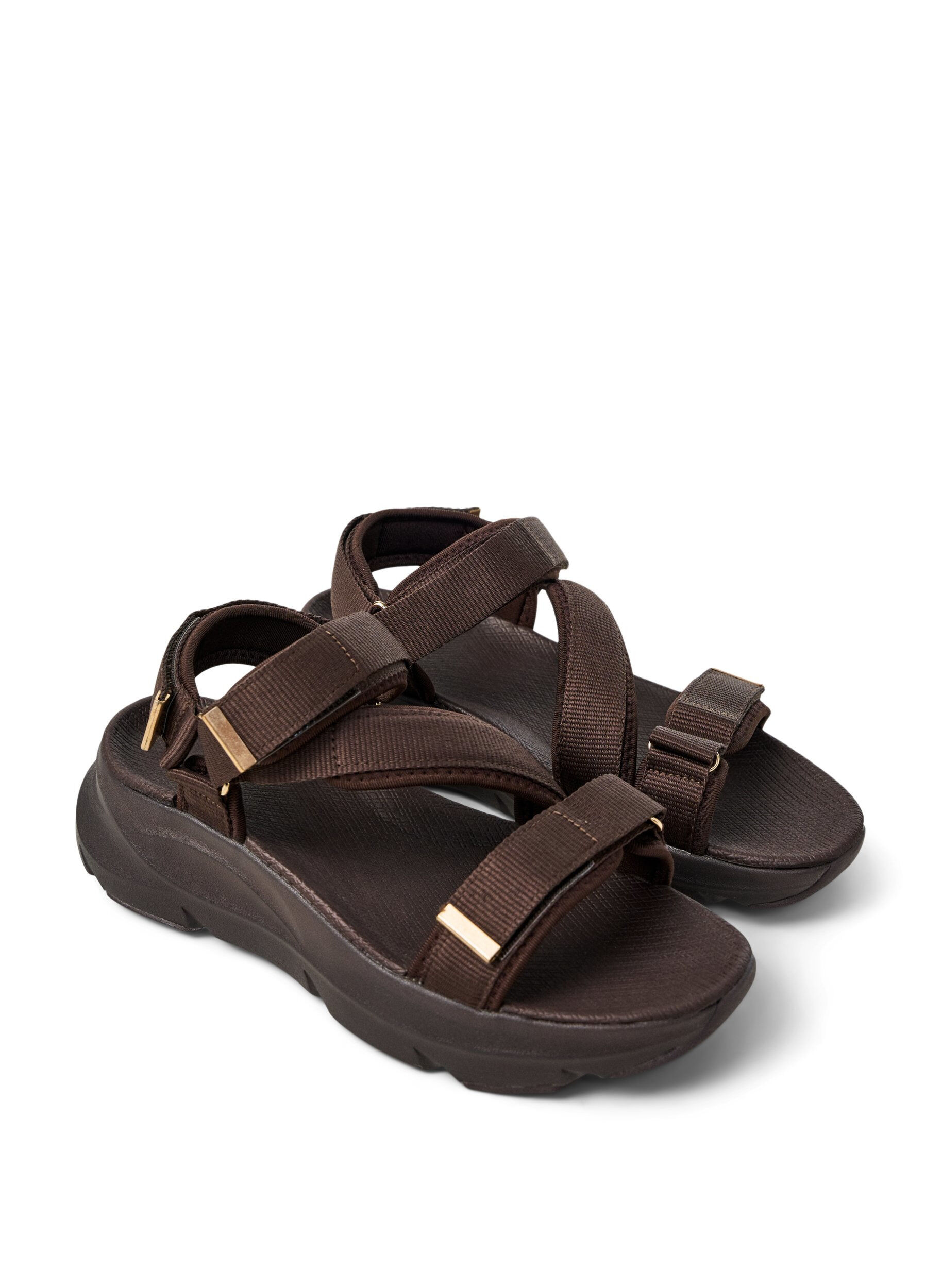 ZizziBekv&auml;m sandal med kardborreband och h&aring;lfotsst&ouml;d, Brun, Packshot image number 1