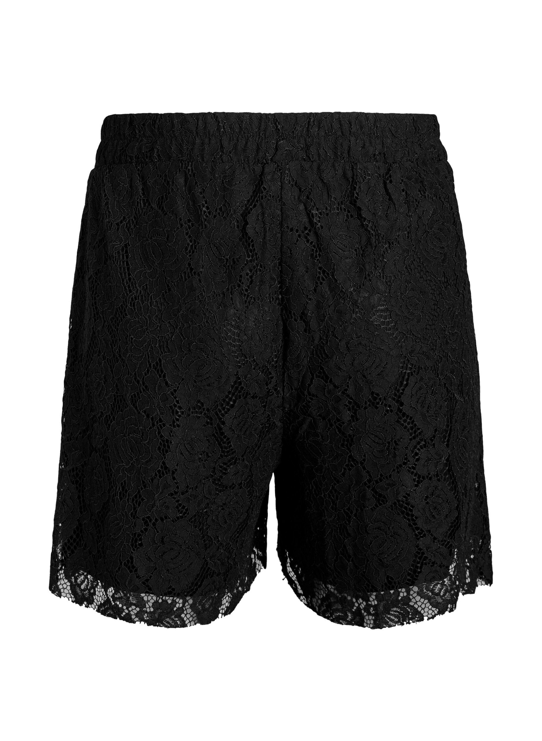 Zizzi L&ouml;sa spetsshorts, Svart, Packshot image number 1
