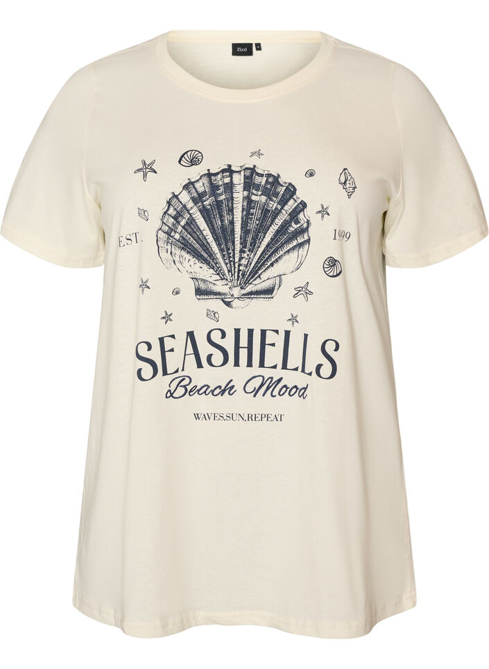 T-shirt i bomull med tryck, Vanilla, Packshot image number 0