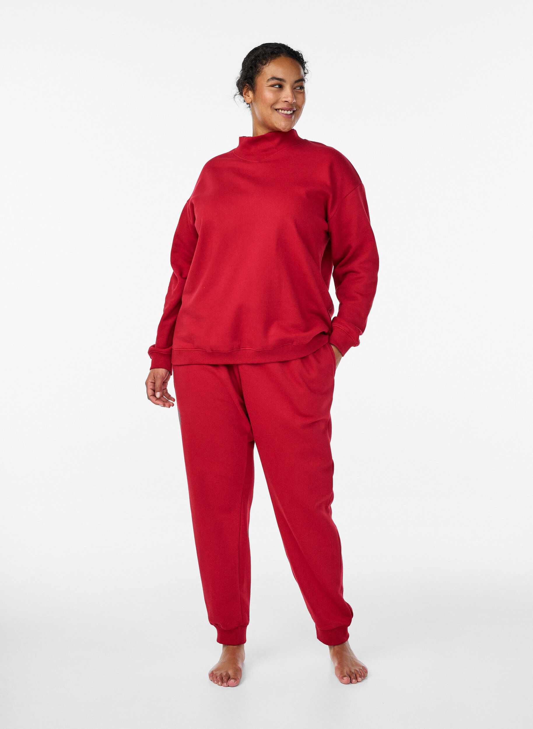 Zizzi Joggers med h&ouml;g midja, R&ouml;d, Model image number 0