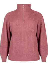 Stickad tr&ouml;ja med h&ouml;g hals och dragkedja, Rosa