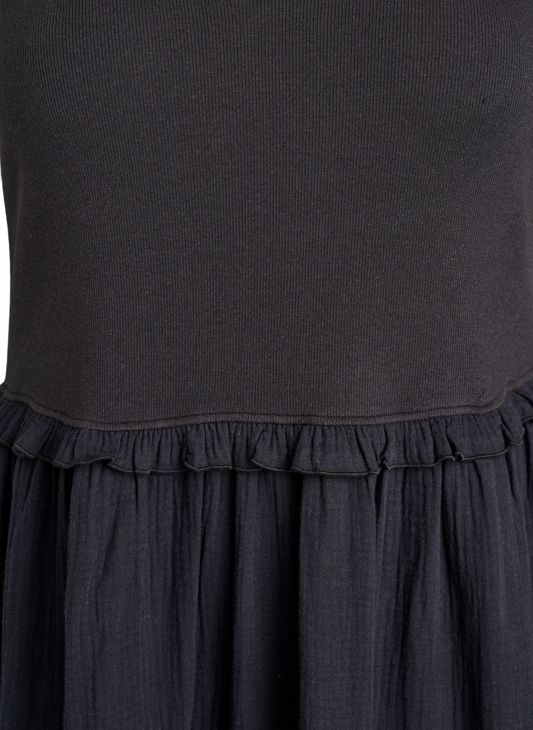 Zizzi&Auml;rml&ouml;s midikl&auml;nning i bomull med ribb och muslin, Svart, Packshot image number 2