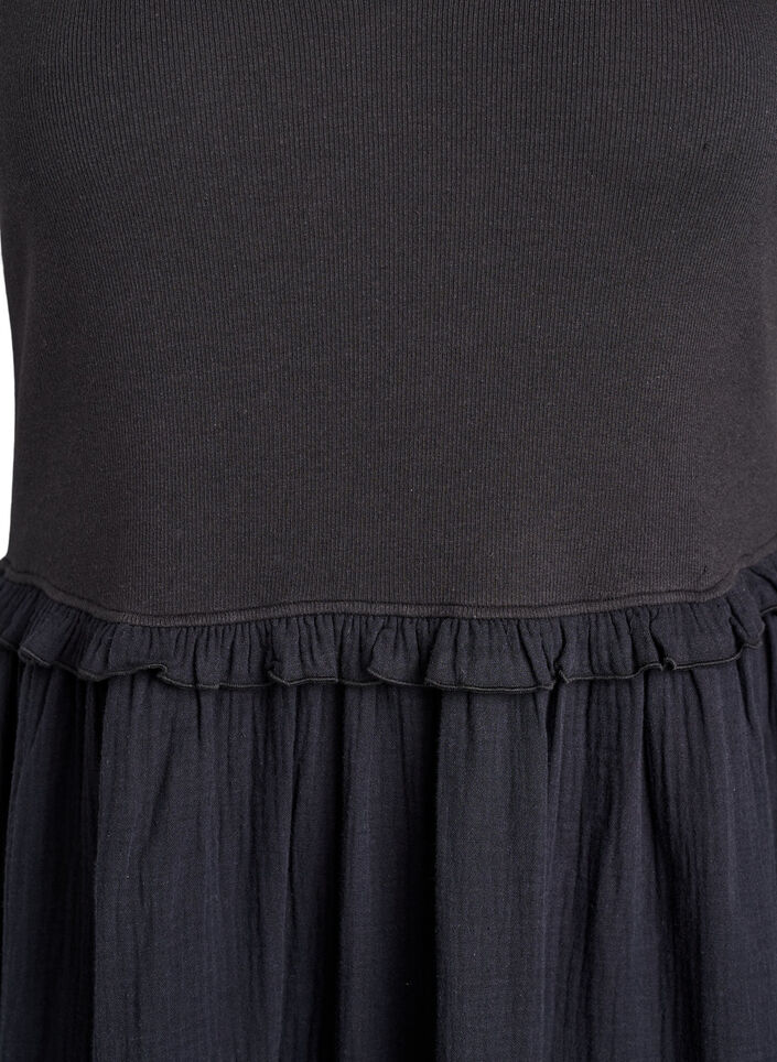 &Auml;rml&ouml;s midikl&auml;nning i bomull med ribb och muslin, Svart, Packshot image number 2