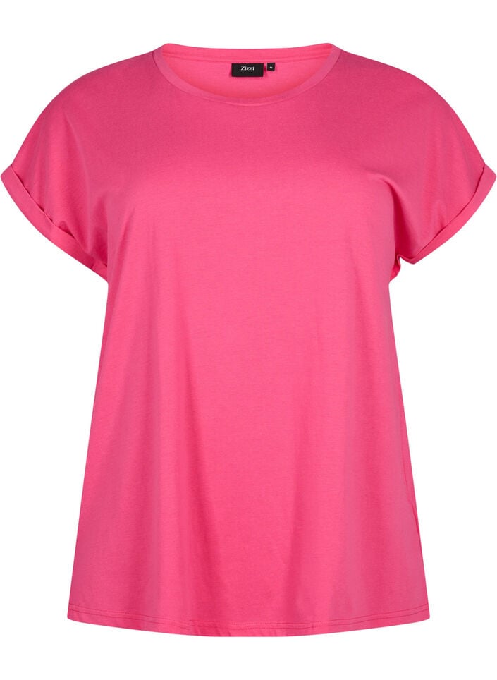 Kort&auml;rmad t-shirt i bomullsmix, Rosa, Packshot image number 0