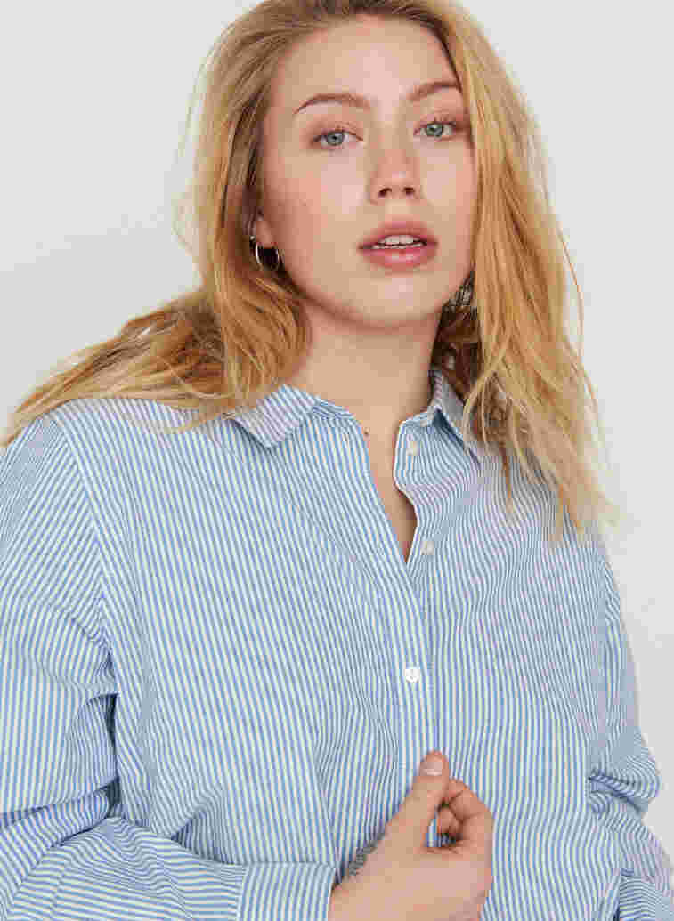 Långärmad skjorta i bomull, Blue Striped, Model image number 2